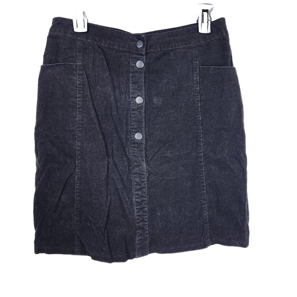 Ellison Women’s Skirt Size Large Black Corduroy 4 Button Down Knee Length Pocket